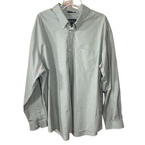 Eddie Bauer Button Front Shirt Green Plaid Men's Wrinkle Resistant Cotton Size X